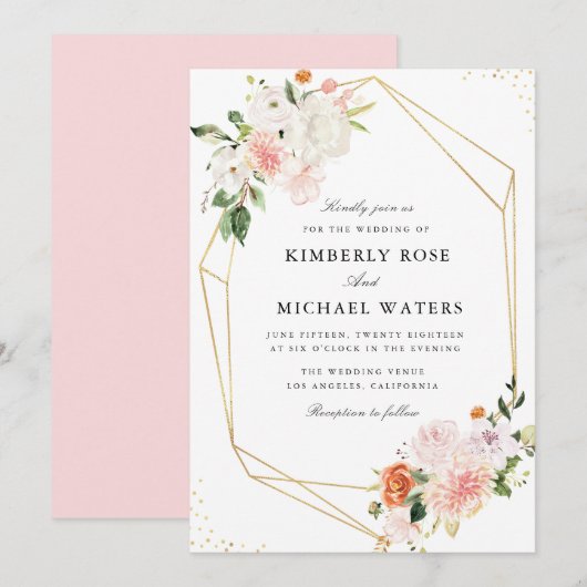 Botanische Roze waterverf Bloemen Geometrische bru Kaart (Voorkant / Achterkant)