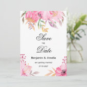 Botanische roze waterverf bloemen Save the Date Kaart (Staand voorkant)