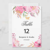 Botanische roze waterverf bloemen Tabel Nummers Kaart (Voorkant)
