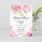 Botanische roze waterverf bloemen Vrijgezellenfees Kaart (Staand voorkant)