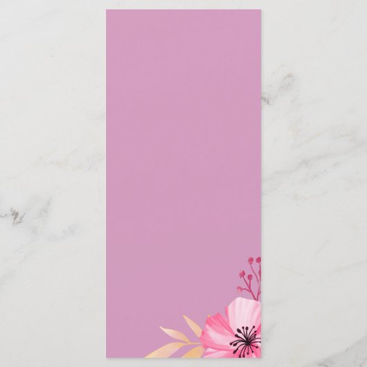 Botanische roze waterverf bloemen Wedding Menu (Achterkant)