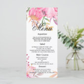 Botanische roze waterverf bloemen Wedding Menu (Staand voorkant)