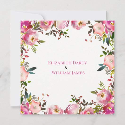 Botanische roze waterverf bloemenverlovingsfeest kaart (Achterkant)