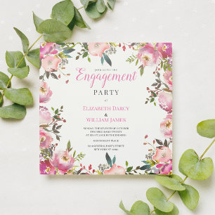 Botanische roze waterverf bloemenverlovingsfeest kaart