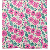 Botanische roze Waterverf Daisies Patroon Douchegordijn (Voorkant)
