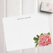 Botanische roze Waterverf Peony gepersonaliseerd Notitiekaartje