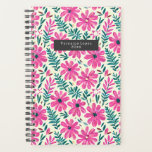 Botanische roze Waterverf Planner<br><div class="desc">Waterverf inspireerde het patroon met illustraties van roze mazen en botanische groen.</div>