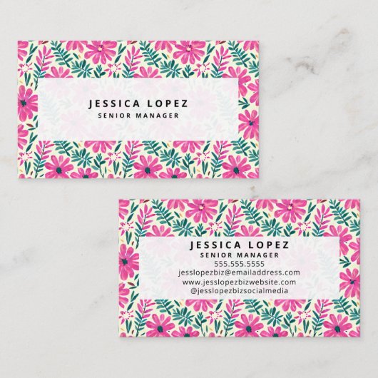 Botanische roze Waterverf Visitekaartje (Voorkant / Achterkant)