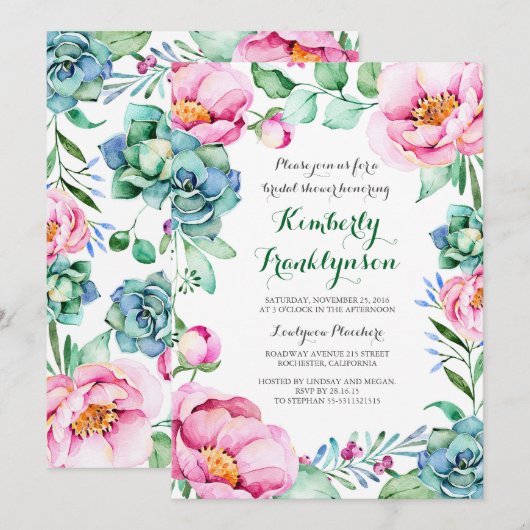 Botanische roze Waterverf Vrijgezellenfeest Kaart (Voorkant / Achterkant)