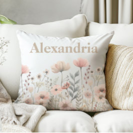 Botanische Roze Waterverf Wildflowers Kussen