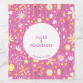 Botanische roze wilde bloemen wijn etiket (Enkel label)