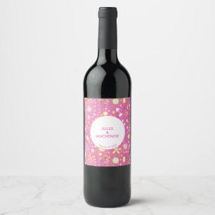Botanische roze wilde bloemen wijn etiket