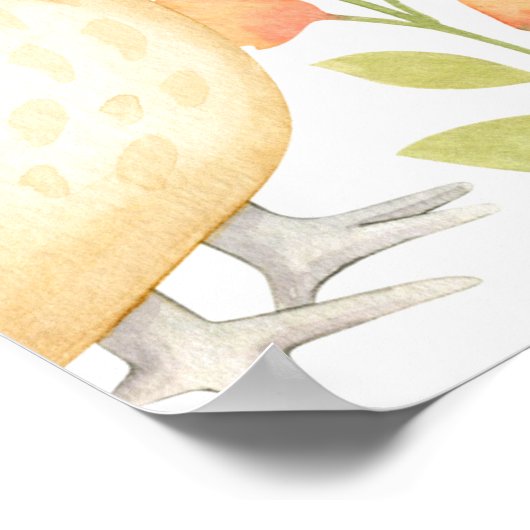 Botanische roze wilde Woodlanddieren Poster (Hoek)