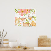 Botanische roze wilde Woodlanddieren Poster (Keuken)