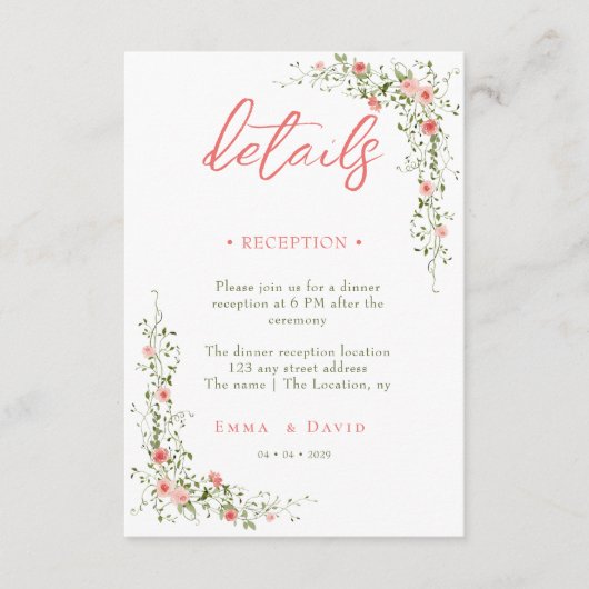 Botanische Rozen accommodatie QR Code Wedding Encl Informatiekaartje (Voorkant)