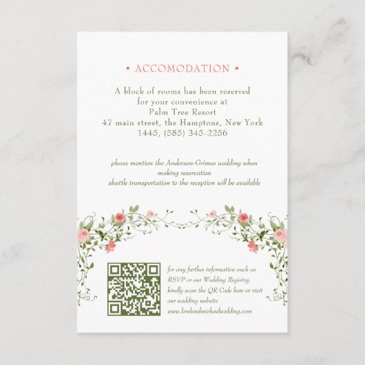 Botanische Rozen accommodatie QR Code Wedding Encl Informatiekaartje (Achterkant)
