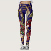  botanische Rozen en palmbladeren blauw Leggings (Voorkant)