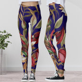  botanische Rozen en palmbladeren blauw Leggings