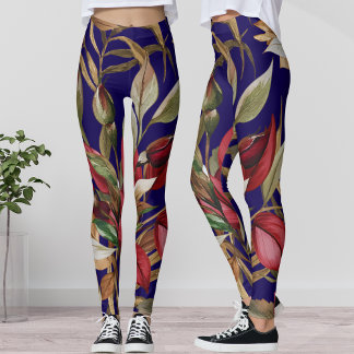  botanische Rozen en palmbladeren blauw Leggings