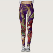 botanische Rozen en palmbladeren Paarse Leggings (Voorkant)