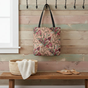 botanische Rozen en palmbladeren perziken Tote Bag
