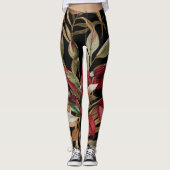  botanische Rozen en palmbladeren zwart Leggings (Voorkant)