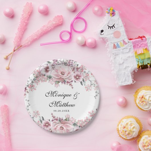 Botanische Rozen goudflesjes en eucalyptusbruiloft Papieren Bordje (Feest)