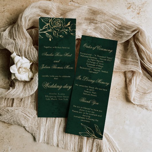 Botanische rozen Groen en goud Huwelijksprogramma