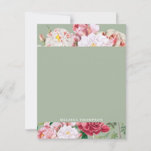  Botanische Rozen Groen & Roze Notitiekaartje (Voorkant)