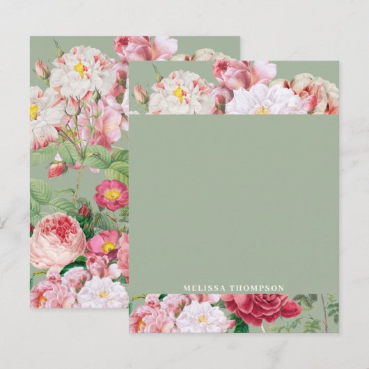  Botanische Rozen Groen & Roze Notitiekaartje (Voorkant / Achterkant)