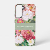  botanische Rozen Pastel Groen en Roze Samsung Galaxy Hoesje (Achterkant)