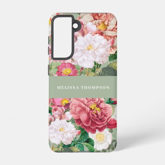  botanische Rozen Pastel Groen en Roze Samsung Galaxy Hoesje (Achterkant)