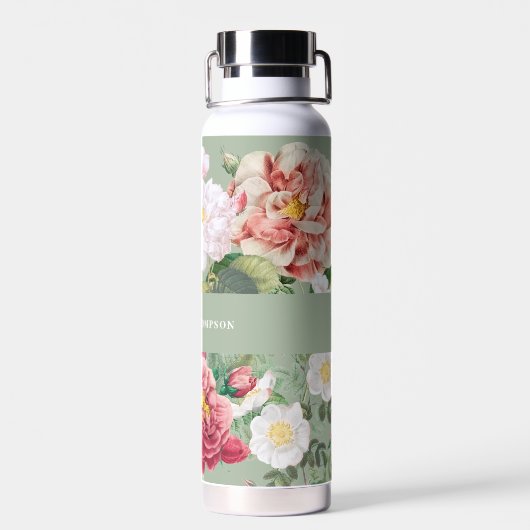  botanische Rozen Pastel Groen en Roze Waterfles (Achterkant)