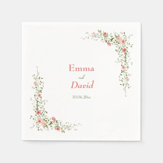 Botanische Rozen Rustieke bruiloft Papier Servet (Voorkant)