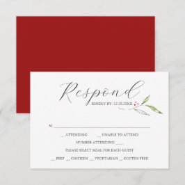 Botanische RSVP-kaarten met maaltijdkeuze Rood RSVP Kaartje