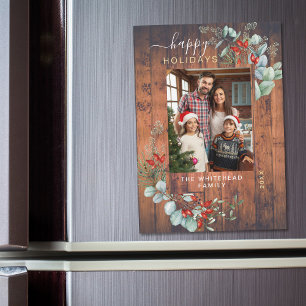 Botanische Rustic Cherry Wood Holiday Magnet Kaart