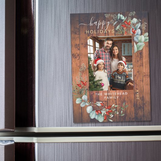 Botanische Rustic Cherry Wood Holiday Magnet Kaart