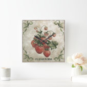 botanische rustieke aardbeien vierkante klok (Huis)