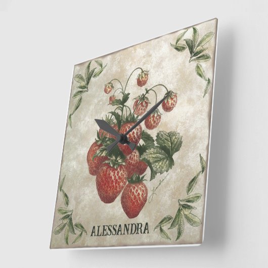  botanische rustieke aardbeien vierkante klok (Hoek)