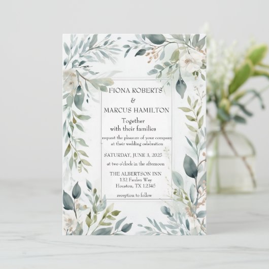 Botanische Rustieke Bloemen Huwelijksuitnodiging Kaart (Staand voorkant)