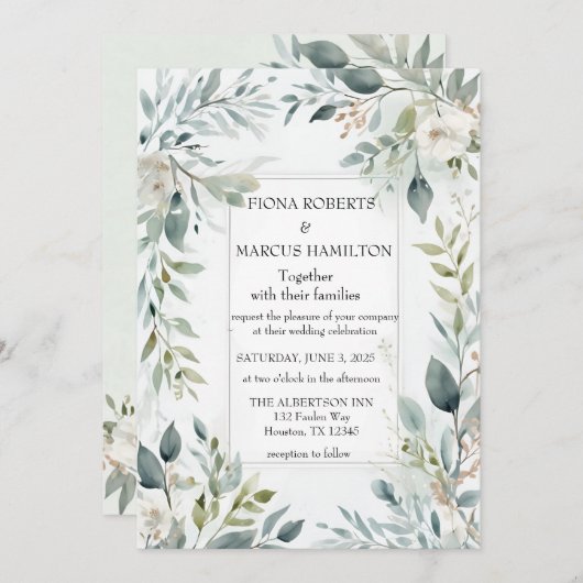 Botanische Rustieke Bloemen Huwelijksuitnodiging Kaart (Voorkant / Achterkant)