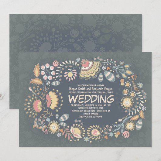Botanische Rustieke Bloemen Huwelijksuitnodigingen Kaart (Voorkant / Achterkant)