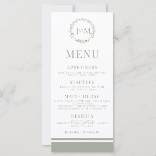 Botanische rustieke bloemenbruiloft menukaarten (Voorkant)