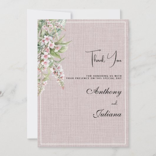 Botanische rustieke blush roze mint bloemen Dank u Kaart (Voorkant)