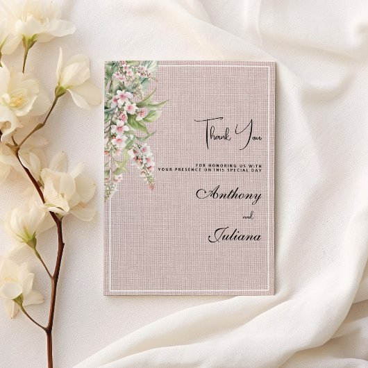 Botanische rustieke blush roze mint bloemen Dank u Kaart