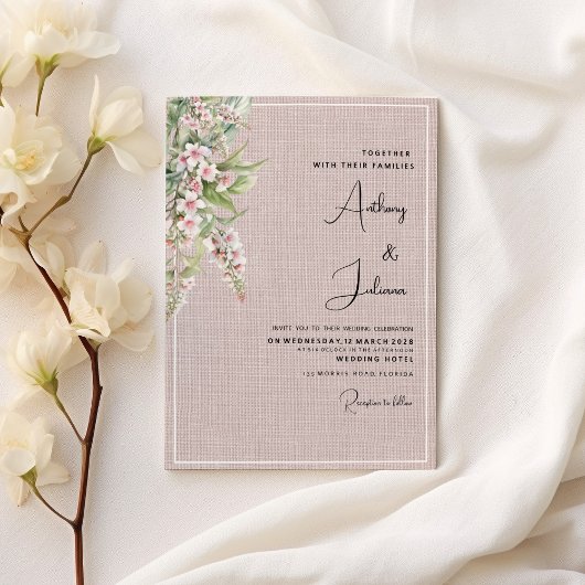 Botanische rustieke blush roze mint bloemenbruilof kaart