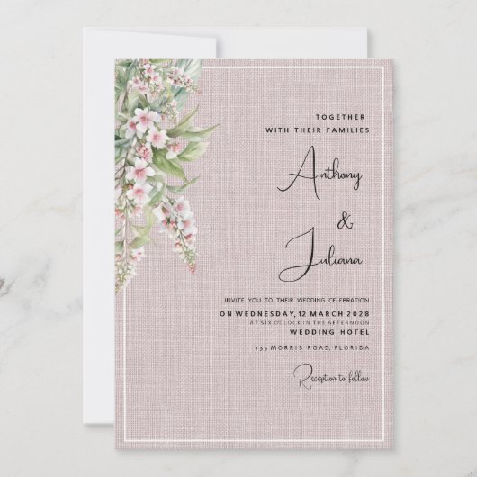 Botanische rustieke blush roze mint bloemenbruilof kaart (Voorkant)