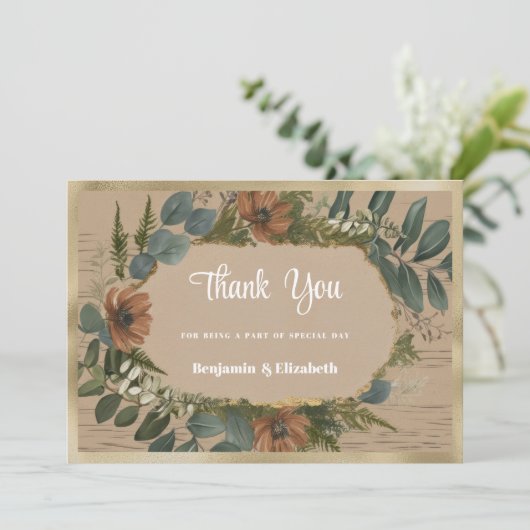 Botanische rustieke bosbloemen Bedankt Kaart (Staand voorkant)