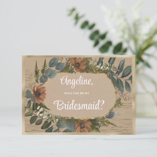 Botanische rustieke bosbloemen Bruidsmeisje Kaart (Staand voorkant)