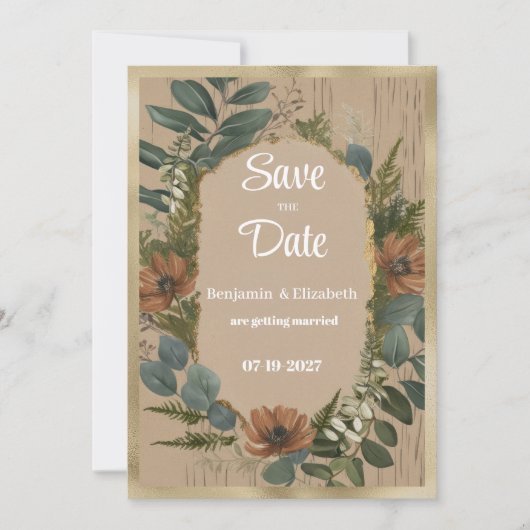 Botanische rustieke bosbloemen Save the Date Kaart (Voorkant)